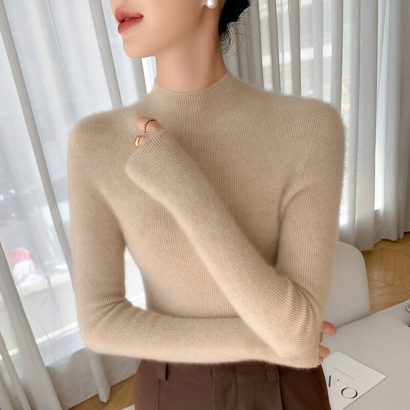 High-End Ready-To-Wear Half-Turtleneck Cashmere Sweater for Women, Slim-Fit Base Layer Knit Wool Sweater High-End Ready-To-Wear Half-Turtleneck Cashmere Sweater for Women, Slim-Fit Base Layer Knit Wool Sweater