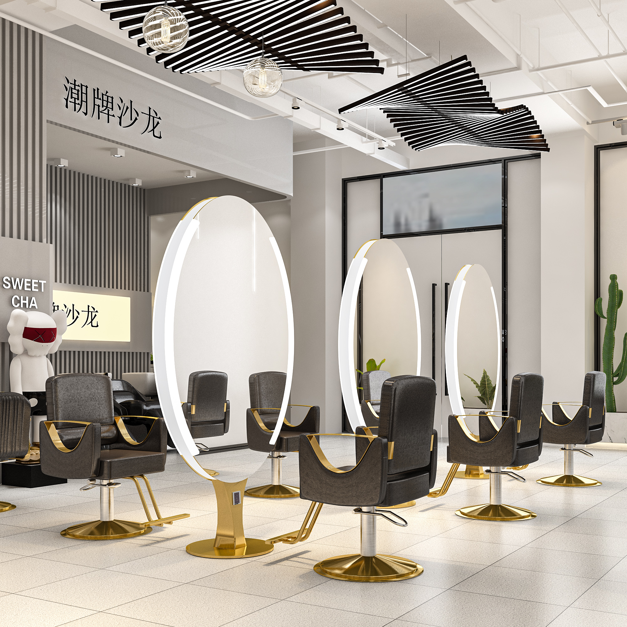 Net Red Beauty Hair Shop Mirror Desk Tide Hairdressshop Floor Mirror Bronzing Area Mirror Bifacial With Lamp Mirror Hair Salon Special