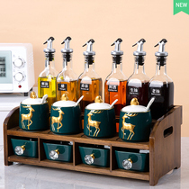 American Golden Deer seasoning storage box set Oil pot Sauce vinegar Ceramic glass Salt monosodium glutamate seasoning jar Seasoning box