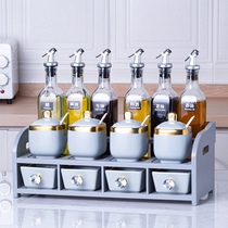 Gray masonry combination seasoning box seasoning tank Ceramic oil bottle salt tank with large products Household combination Light luxury kitchen