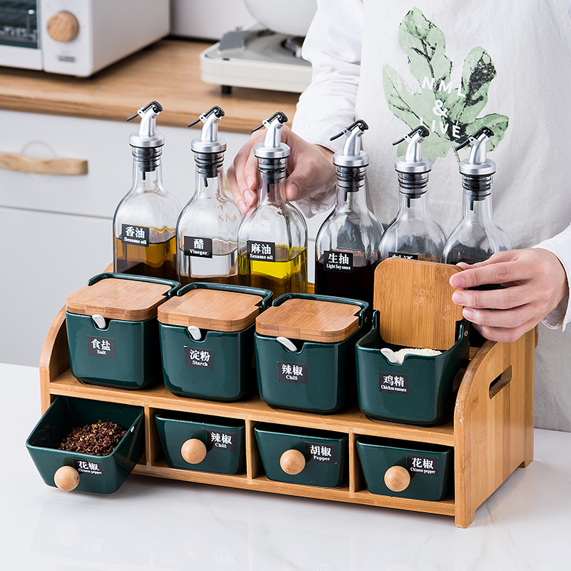 Home Light Lavish Ceramic Seasoning Case Oil Bottle Seasoned Bottle Combination Suit Kitchen Seasoned Jar Seasoning Jar