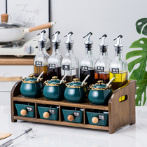 Room supplies Daquan storage box Household seasoning jar salt jar Vinegar oil bottle Glass kitchen seasoning box set combination