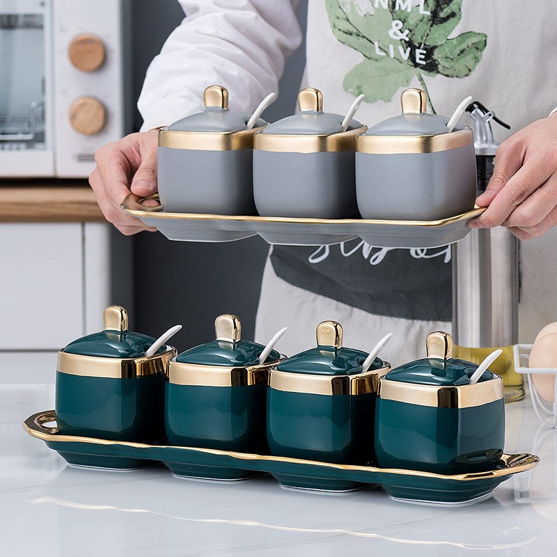 Nordic Ceramic Seasoning Jar Suit Combined Loading box kitchen Home Seasoning Jar for Seasoning Jar Three Pieces
