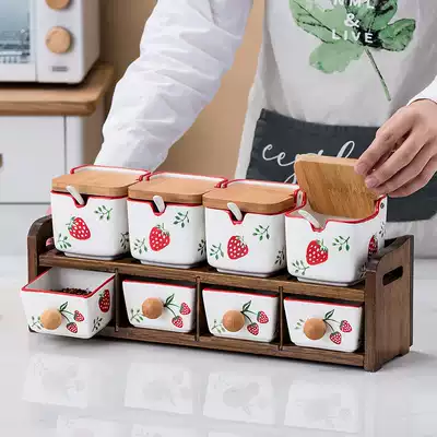 Kitchen seasoning box combination set household seasoning can seasoning tank rack oil bottle pot salt jar glass rack