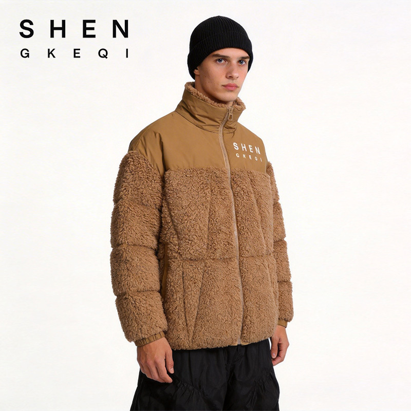 Shen Gkeqi Unisex Winter down Cotton Jacket Thickened Couple's Puffer Jacket Stand Collar
