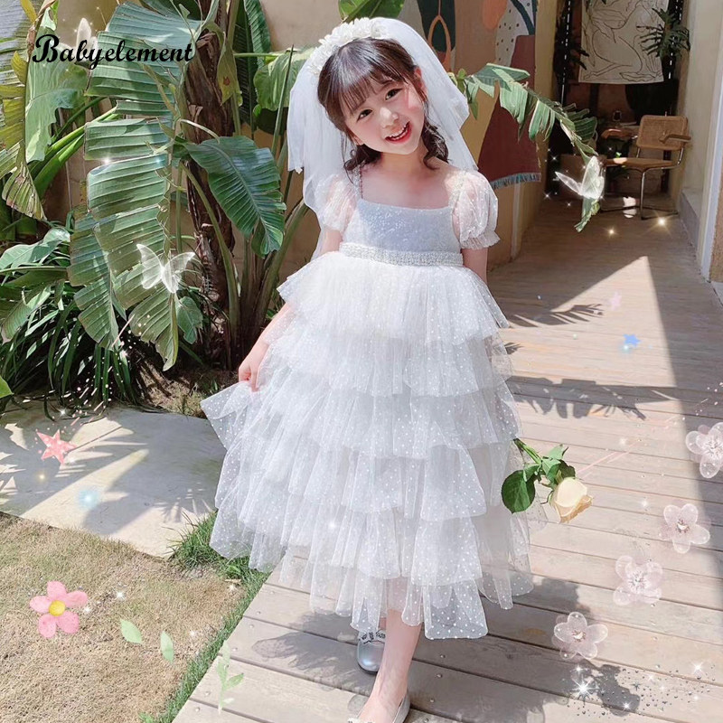Girls dress summer dress 2023 new gas children white Pongbo yarn Princess dress girl baby girl six - one dress
