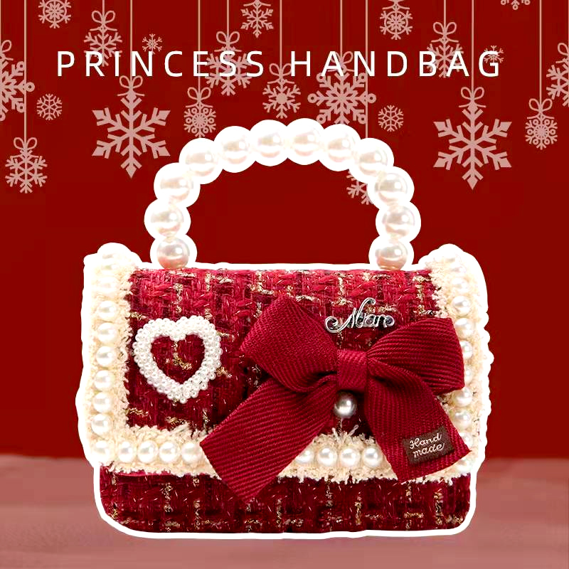 Christmas Girls Bag 2022 New Children Messenger Bag Little Girl Fashion Portable Princess Cute Red Small Bag