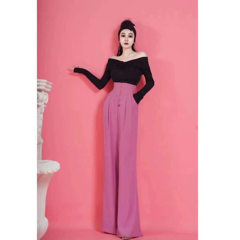 Xingyuan's New [Orange Flower Sea] Loose-Fitting, Waist-Slimming, High-Waisted Wide-Leg Pants for Women with Drape Effect