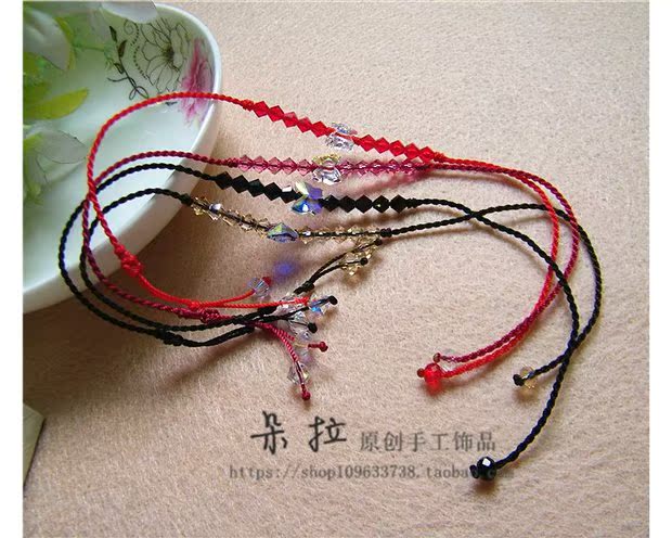 Áo nhập khẩu pha lê Áo thêm tinh tế dây màu đỏ dây màu đen vòng chân pha lê bướm vòng chân lắc chân nữ thủ công