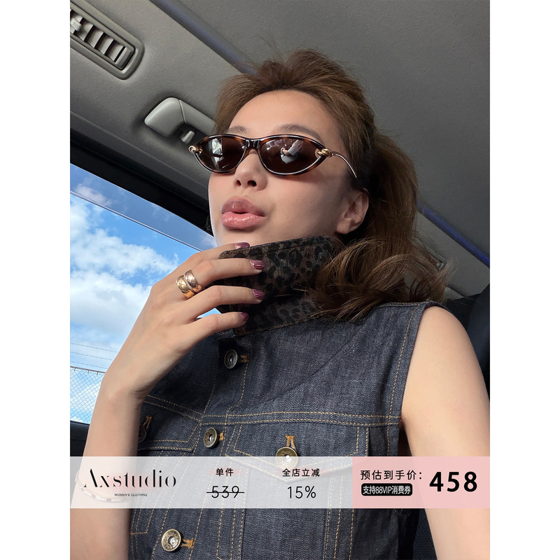 A Xin Shiny Cotton Italian Original Color Collar with Leopard Print Contrast Stitching Denim Vest for Women Summer Ax260274 A Xin Shiny Cotton Italian Original Color Collar with Leopard Print Contrast Stitching Denim Vest for Women Summer Ax260274