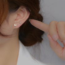 S925 sterling silver letter H three-dimensional full diamond stud female Korean Mini small glossy very simple cold wind earrings