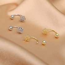 S925 sterling silver petal screw earrings female Korean Joker flower earrings temperament simple U-shaped ear bone nail tide