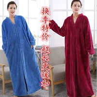 Mùa thu và mùa đông nam và nữ dày Beibei nhung dài tay áo dây kéo không cổ áo ngủ đôi áo choàng tắm dài tay flannel kích thước lớn đầm ngủ 2 dây