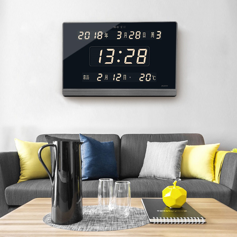 Hongchuang luminous mute perpetual calendar electronic clock led calendar wall clock living room electronic watch digital electronic watch