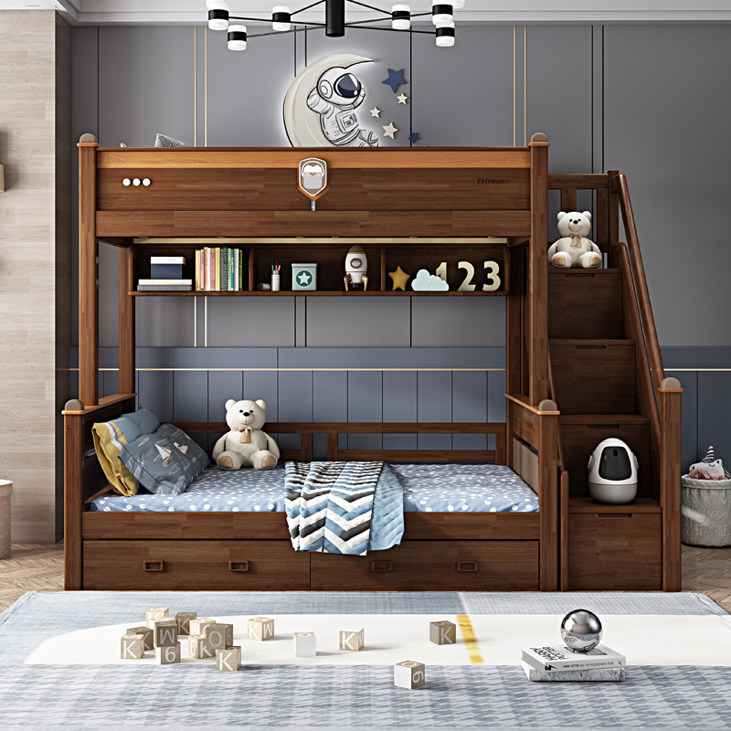American solid wood upper and lower bed mother bed adult mother and child two-story high low bed upper and lower wooden bed storage high box