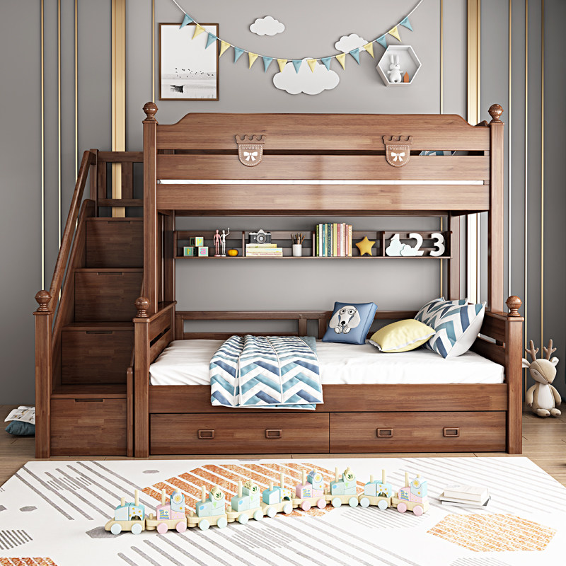 All solid wood high and low bed, two-story American boys, children, adults, upper and lower wooden beds, mother and upper beds can be separated
