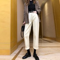 Black straight trousers childrens 2020 new autumn and winter school Korean loose tooling denim casual pants all-match trend