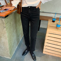 Black all-match thin casual jeans childrens 2020 new autumn and winter straight loose bottoming trousers small man