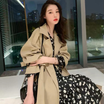 Khaki windbreaker womens 2021 spring and autumn new temperament mid-length British style jacket popular explosion small man