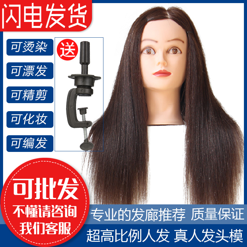 Full real hair salon head model apprentice can perm curly wig human head practice braided hair make-up doll model head