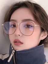 Shake net red glasses anti-blue light literary and art men computer eyes myopia large frame flat mirror women no degree gold wire