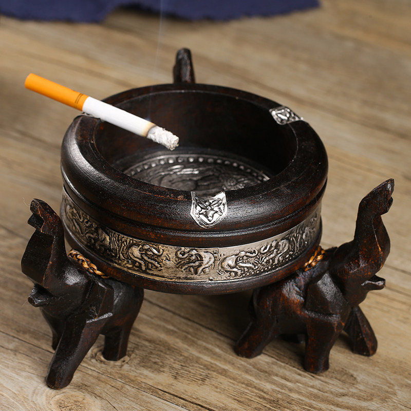Thai Craft Creativity Individuality Retro Cigarette Ashtray Living Room Solid Wood No Cover Elephant Tobacco Ashtray Decorative Swing
