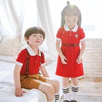 Kindergarten garden clothes summer clothes British style red Primary School uniforms children short sleeve suits graduation costume