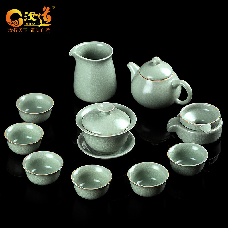 Ru Dao Ru Yao Tea set set High-grade ceramic household cover bowl Tea making Kung Fu tea set Retro Ru Porcelain Teapot Teacup