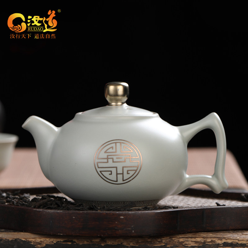 Rudao Ru kiln teapot can raise a piece of bubble teapot kung fu teapot filter single pot retro household ceramic handle pot