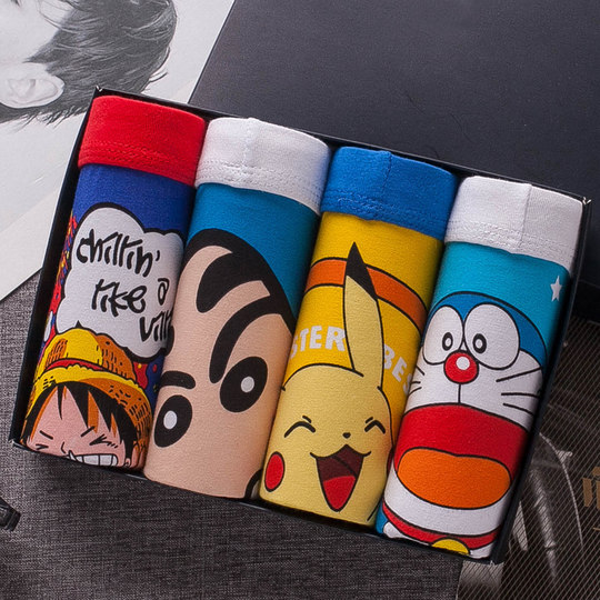 Underwear Men's Boxer Briefs Pure Cotton Breathable Cartoon Trendy Personalized Animation Medium Low Waist Cute Trendy Boxer Briefs