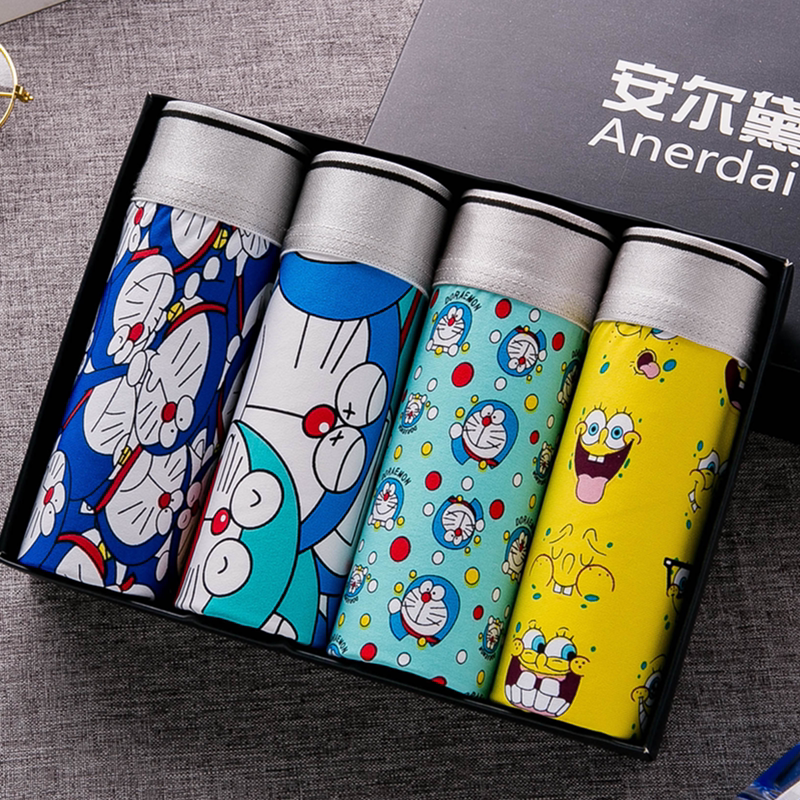 Men's Underwear Cartoon Men's Flat Corner Pants Ice Silk Without Marks Four-corner Shorts Head Crotch Pure Cotton Damp Breathable Shorts Big Size