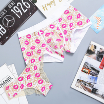 Lovers briefs pure cotton One man and one woman flat angle mid-waist red lip cute and comfortable triangle crotch Antibacterial sweet shorts