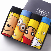 Panty men cartoon pure cotton boxer pants breathable youth middle waist tide Korean version personality cute animation four gift box
