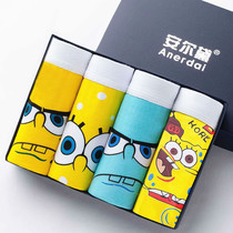 Four-pack underwear mens pure cotton boxer pants breathable youth cartoon show gas mid-waist cute anime mens sports pants