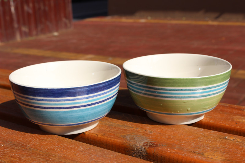 Rare and Valuable Goods: Original Export Johnson Brothers Camouflage Striped Italian Ring Glaze Rice Bowl with Minor Flaws Rare and Valuable Goods: Original Export Johnson Brothers Camouflage Striped Italian Ring Glaze Rice Bowl with Minor Flaws