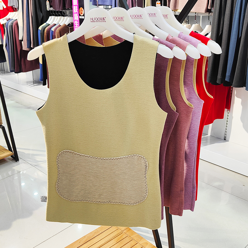 Floral thermal vest women's inner wear bottoming plus velvet thick silk cashmere belly protection ladies seamless heating underwear