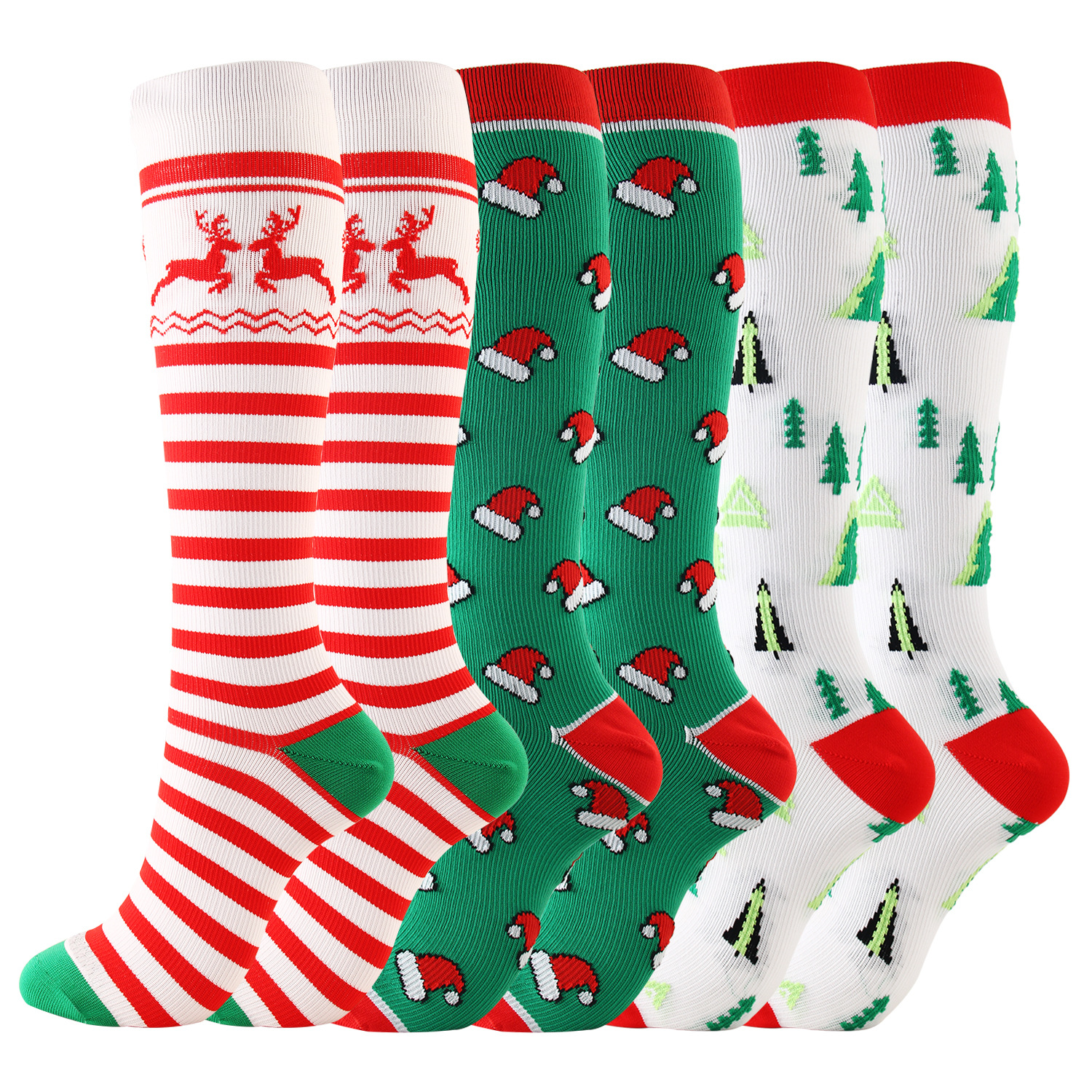 Christmas sports socks Professional running socks Women's marathon fitness long high tube calf protection anti muscle leg compression socks