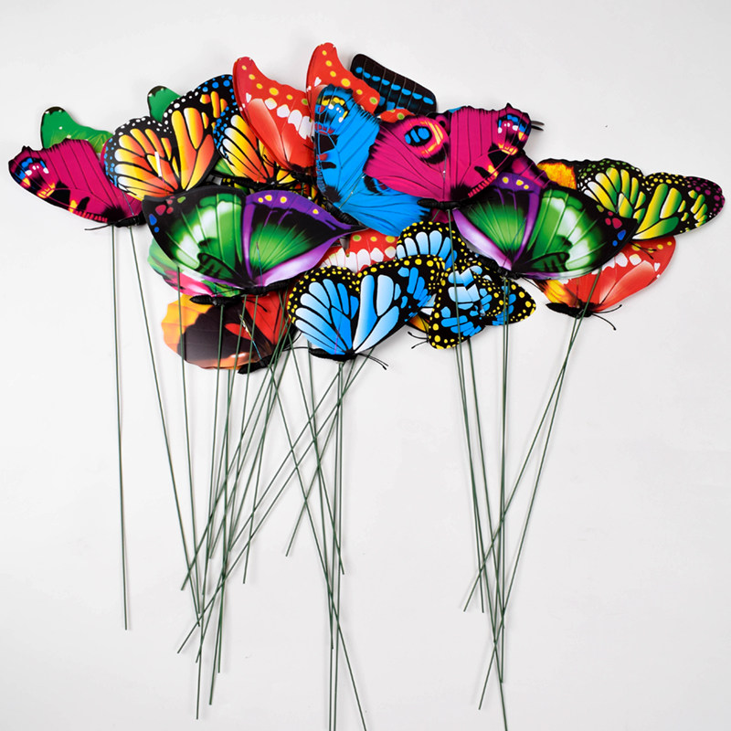 Cutting simulation butterfly plastic flower arrangement butterfly insertion rod butterfly wedding stage flower shop decoration three-dimensional butterfly with rod