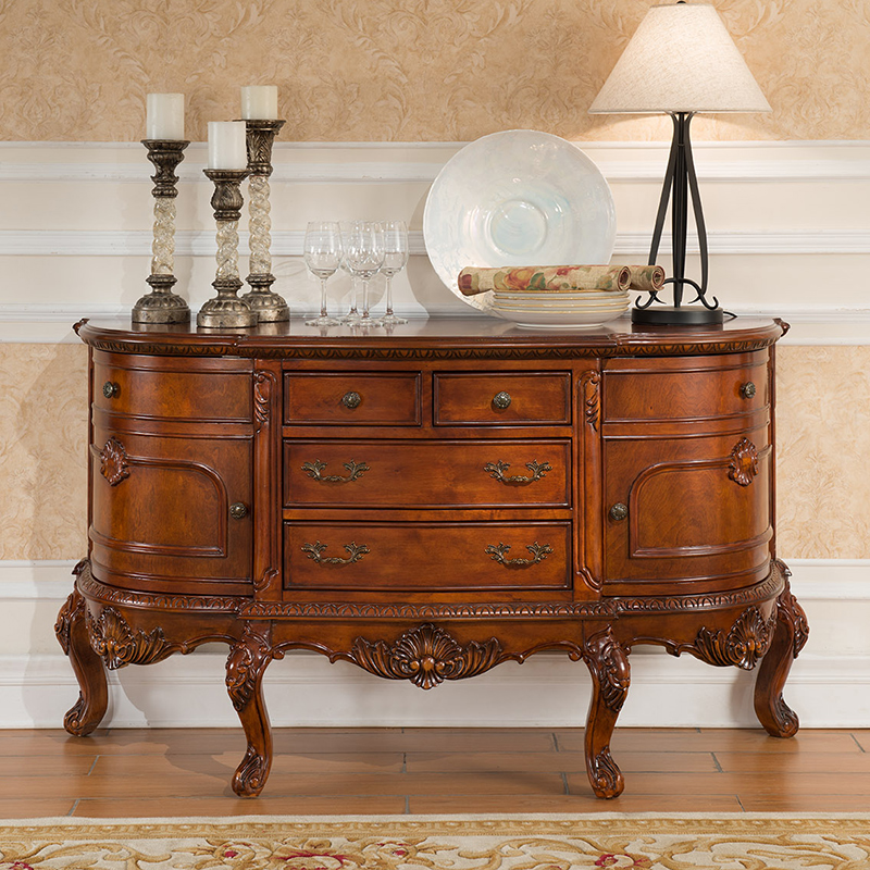 American-style country porch cabinet European-style semi-circular solid wood porch table dining cabinet retro carved tea cabinet hall cabinet