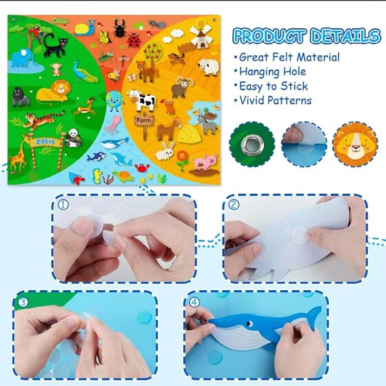Amazon Cross-Border Educational Toys Felt Earth Animal Cognition Busy Board Wall Stickers Interactive and Playable Kindergarten Decoration