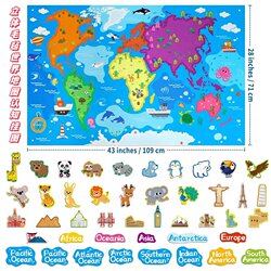 Cross-Border Children's World Map Animal Cognition English Early Education Kindergarten Classroom Three-Dimensional Felt Wall Stickers Wall Chart