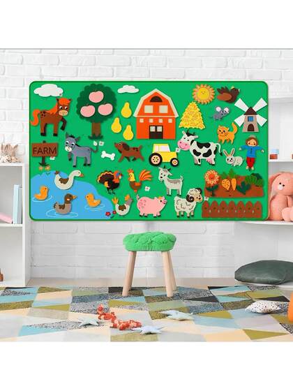 Cross-Border My Farm Animal Cartoon Wall Stickers DIY Three-Dimensional Felt Farm Story Busy Learning Board Wall Decoration