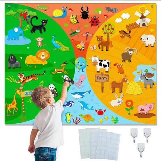 Amazon Cross-Border Educational Toys Felt Earth Animal Cognition Busy Board Wall Stickers Interactive and Playable Kindergarten Decoration
