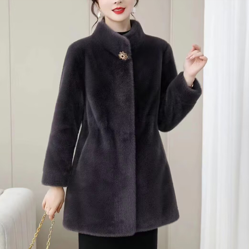 Mother's Winter Fur Coat, Mid-Length, Thickened, Elegant Mink Fur, Middle-Aged and Elderly Women's Waist-Cinching Fur Coat