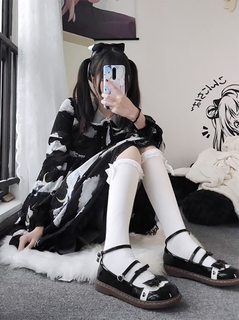 Japanese jk calf socks white cotton cute Lolita socks women's winter lace lace bow stockings