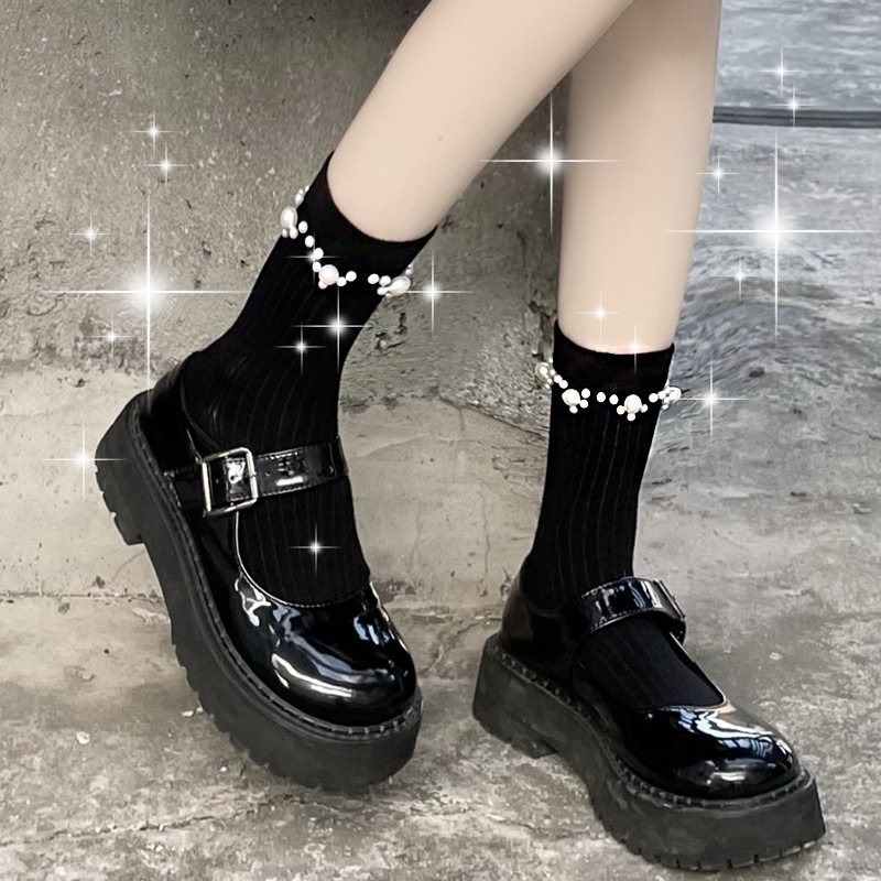 Pearl Middle Cylinder Socks Woman Mary Precious Retro Day Ensemble Cute Teenage Girl Short Socks Summer Thin black stockings cotton stockings