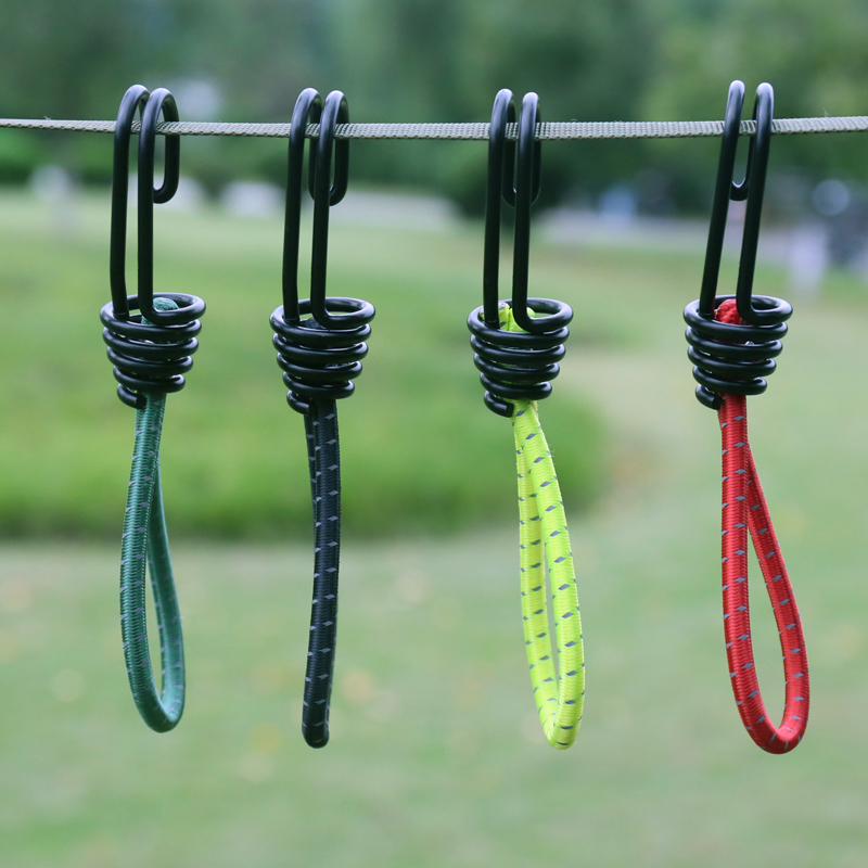 Outdoor camping tent accessories elastic rope buckle multi-function hook sky curtain pull rope fixing buckle reflective rope belt iron hook