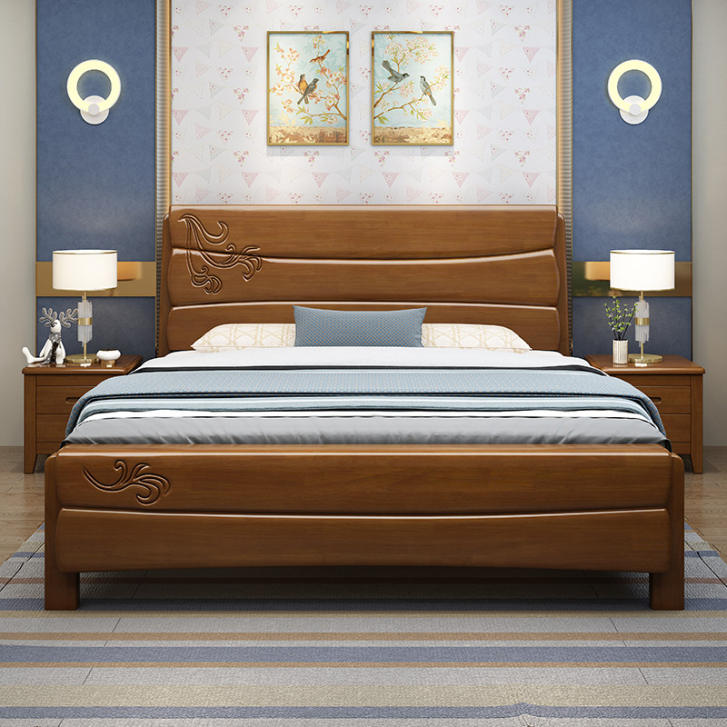 1 5-meter solid wood bed Double bed Master bedroom 1 8-meter modern simple single bed Economical high box drawer bed