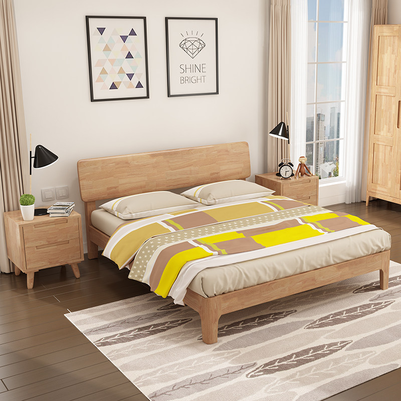 Nordic solid wood bed 1 8 meters double bed modern minimalist 1 5 meters wedding bed master bedroom high box storage bed bedroom furniture