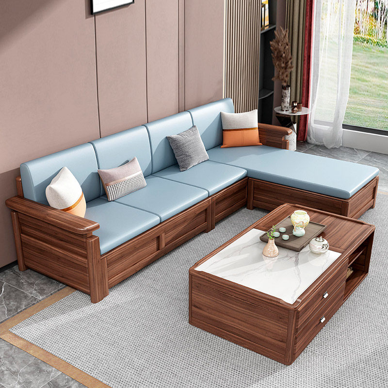 Ukim wood Chinese solid wood sofa combined winter and summer dual-use modern minimalist storage high box small family living room furniture